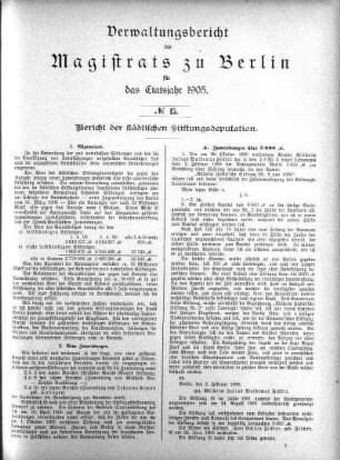No. 15. Bericht der städtischen Stiftungsdeputation