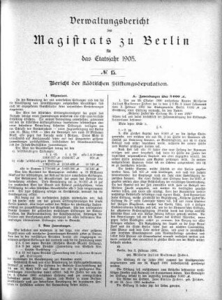 No. 15. Bericht der städtischen Stiftungsdeputation