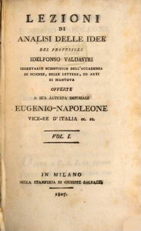 Lezioni di analisi delle idee, 1. (1807). - XXIV, 336 S.