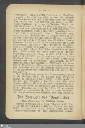 Die Tierwelt des Vogtlandes