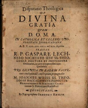 Disp. theol. de divina gratia