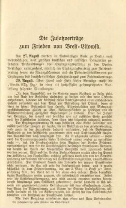 [Bd. 9, Hälfte 1, Anhang]: Die Zusatzverträge zum Frieden von Brest-Litowsk