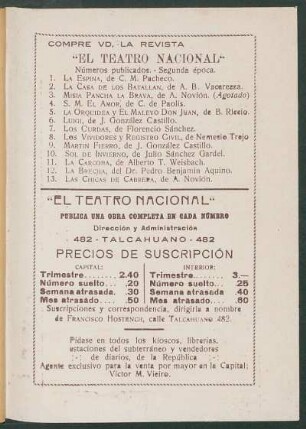 "El Teatro Nacional" - Números publicados. - Segunda época.