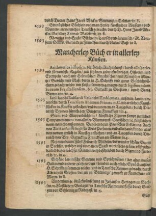Mancherley Bücher in allerley Künsten.