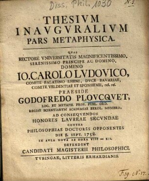 Thesivm Inavgvralivm Pars Metaphysica