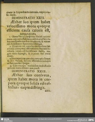 Demonstratio XXVI. Aether suo quem habet velocissimo motu quoque efficiens causa caloris est