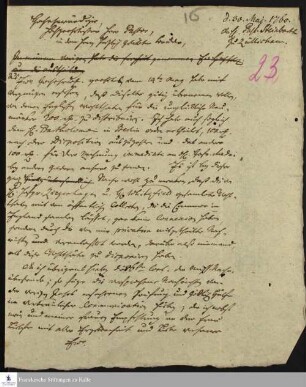 Brief von Gotthilf August Francke an Johann Christian Steinbart.