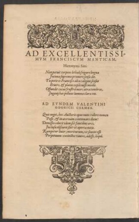 Ad Excellentissimum Franciscum Manticam, Hieronymi Sini.
