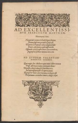 Ad Excellentissimum Franciscum Manticam, Hieronymi Sini.