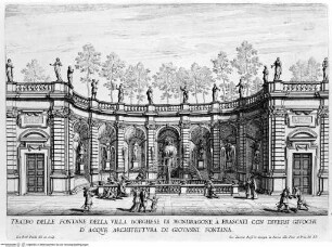 Le fontane di Roma nelle piazze e luoghi publici della città con li loro prospetti come sono al presenteBand 2: Le fontane delle ville di Frascati, nel Tusculano con li loro prospetti. [s.a.] - disegnate, et intagliate da Gio. Battista Falda. Data in luce con direttione, e cura di Gio. Giacomo de RossiLibro 2Tav. 17: Frascati, Villa Mondragone, Teatro delle Acque