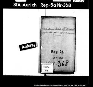 Vormundschaft über den Sohn des verstorbenen Amtmanns Wilh. Wedekind zu Esens