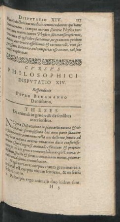 Cursus Philosophici Disputatio XIV. Respondente Petro Bergmanno Dantiscano.