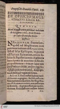 De Officio Magistratvs circa Religionem