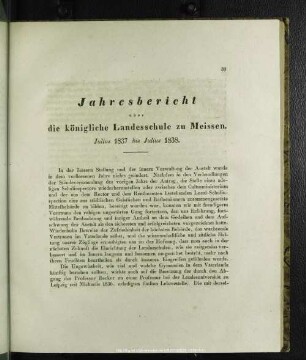 Jahresbericht über die königliche Landesschule zu Meissen Julius 1837 bis Julius 1838