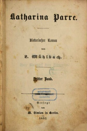 Katharina Parre : Historischer Roman von L. Mühlbach, 3