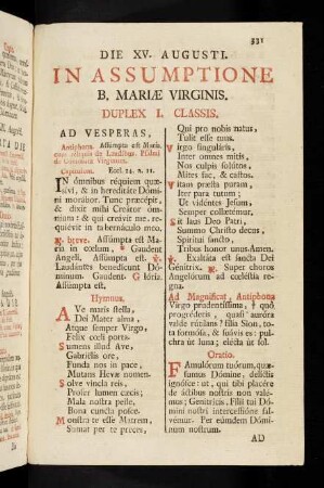 331-338, Die XV. Augusti. In Assumptione B. Mariae Virginis.