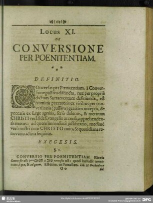 Locus XI. De Conversione Per Poenitentiam