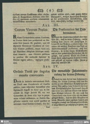 Art. III. Centrum Virorum Praesentatio
