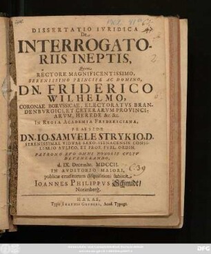 Dissertatio Ivridica De Interrogatoriis Ineptis