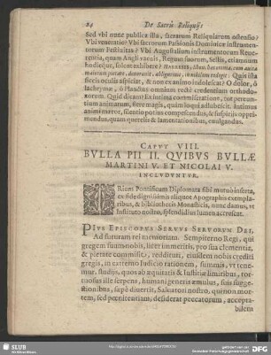 Caput VIII. Bulla Pii II. Quibus Bullae Martini V. Et Nicolai V. Includuntur