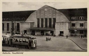 Postkartenalbum mit Motiven von Karlsruhe. "Karlsruhe, Hauptbahnhof"