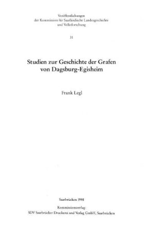 Studien zur Geschichte der Grafen von Dagsburg-Egisheim