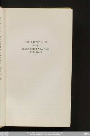 Die Abenteuer Des Hadschi Baba Aus Isfahan
