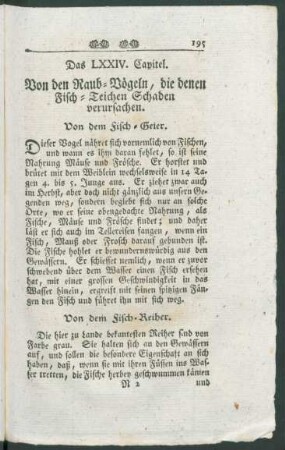 Das LXXIV. Capitel. Von den Raub-Vögeln, die denen Fisch-Teichen Schaden verursachen