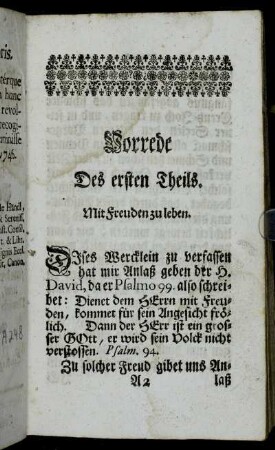 Vorrede Des ersten Theils. Mit Freuden zu leben.