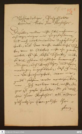 Brief von Moritz Wilhelm v. Sachsen-Zeitz an August Hermann Francke.