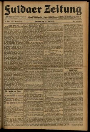 Erste Ausgabe vom Dienstag, den 27. Mai 1913.