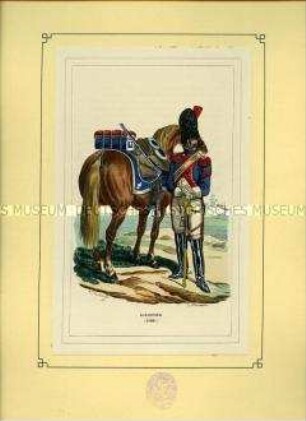 Uniformdarstellung, Karabinier, Frankreich, 1809. Tafel 14 aus: Bellangé: Die Soldaten der französischen Republik und des Kaiserreichs.