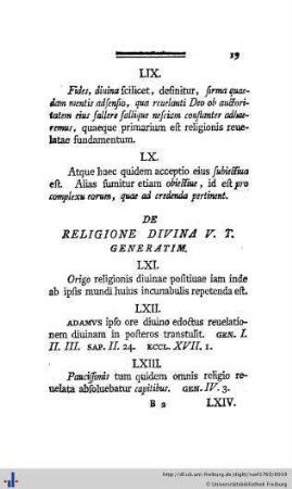 De religione divina u. t. generatim.