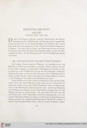 Siebenter Abschnitt: August, letzte Zeit 1574 - 1586
