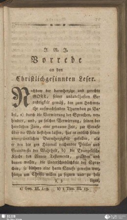Vorrede an den Christlich gesinnten Leser