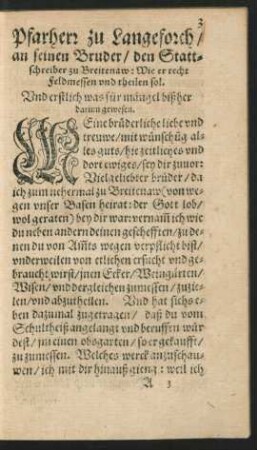 Pfarherr zu Langeforsch/ an seinen Bruder/ den Stattschreiber zu Breitenaw: Wie er recht Feldmessen und theilen sol.