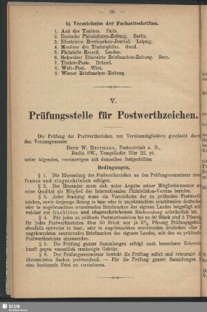 V. Prüfungsstelle für Postwerthzeichen