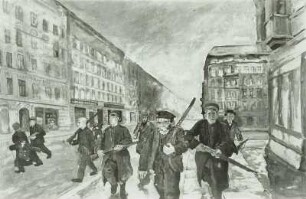 Bewaffnete Arbeiter auf der Straße