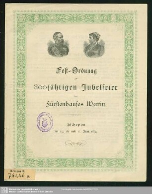 Fest-Ordnung zur 800jährigen Jubelfeier des Fürstenhauses Wettin