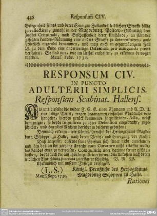 Responsum CIV. In Puncto Adulterii Simplicis