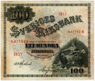 Geldschein, 100 Kronor, 1917