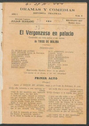 1920000600: El vergonzoso en palacio : famosa comedia