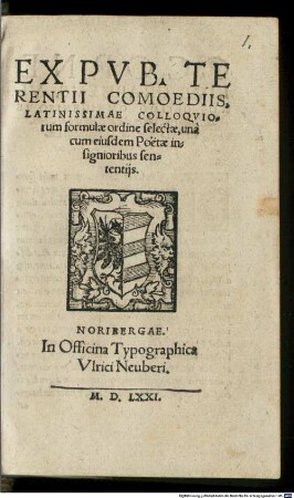 Ex comoediis latinissimae colloquiorum formulae