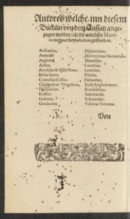 Autores welche inn diesem Büchlin von dem Aussatz angezogen werden ...