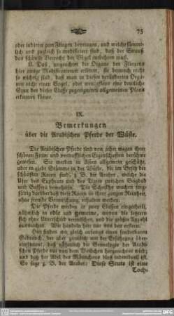 IX. Bemerkungen über die Arabischen Pferde der Wüste