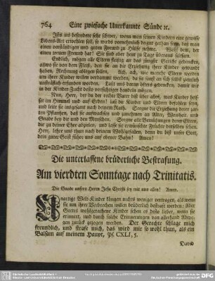 Am vierdten Sonntage nach Trinitatis : Die unterlassene brüderliche Bestrafung