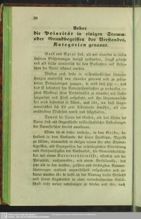 Ueber die Polarität in einigen Stamm- oder Grundbegriffen des Verstandes, Kategorien genannt
