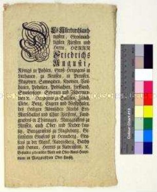 Mandat von Kurfürst Friedrich August II. von Sachsen gegen das Vagabundieren