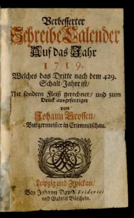 1719: Verbesserter SchreibeCalender