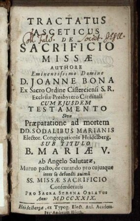 Tractatus Asceticus De Sacrificio Missae
